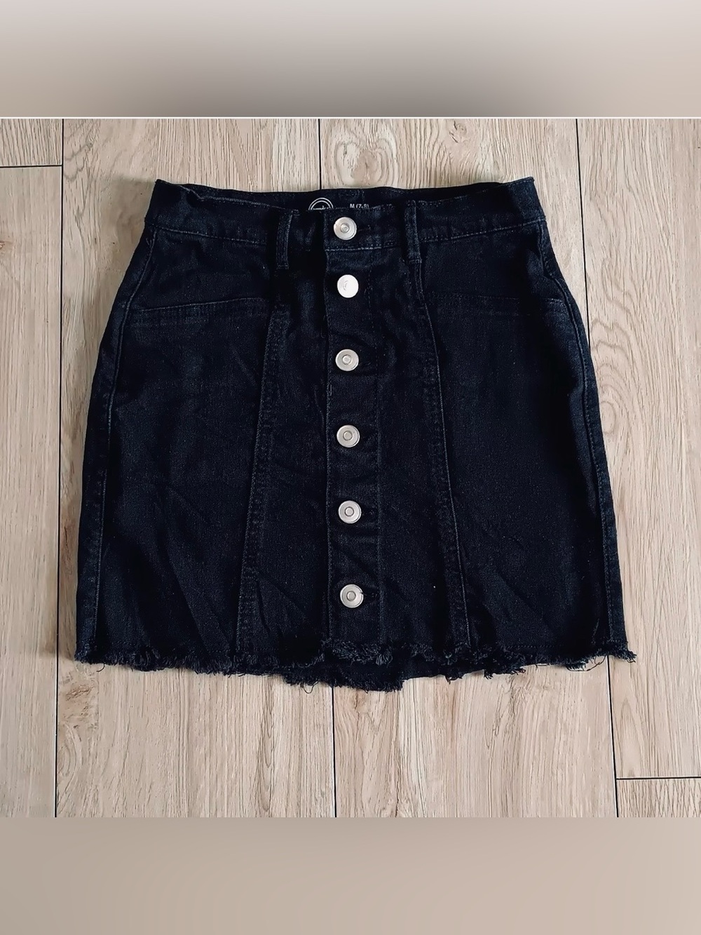 Wonder Nation Girls Button-Front Denim Skirt Black Mini